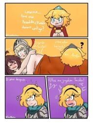 future_princess_(guardian_tales), innkeeper_loraine_(guardian_tales), little_princess_(guardian_tales), loraine_(guardian_tales), male_knight_(guardian_tales)