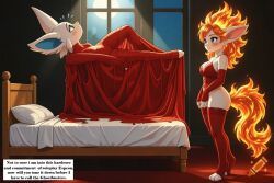 eevee, eeveelution, espeon, ponyta, bed