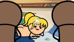 cyanide_and_happiness, 1girls, 2boys, blonde_hair, bunk_bed
