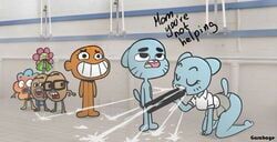 colin_(the_amazing_world_of_gumball), darwin_watterson, gumball_watterson, leslie, leslie_(tawog)