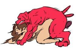 clifford_the_big_red_dog, all_fours, balls, bouncing_balls, breasts