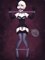 bearbuckscoffee, ball_gag, black_clothing, black_dress, bondage