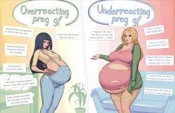 maternal-reads, 2girls, back_pain, big_belly, big_breasts
