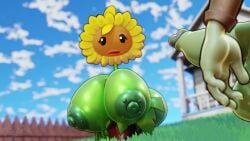 browncoat_zombie_(pvz), sunflower_(pvz), zombie_(pvz), plants_vs_zombies, yoku_(artist)