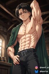 levi_ackerman, attack_on_titan, torri1, 1boy, abs