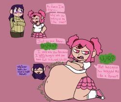 natsuki_(doki_doki_literature_club), yuri_(doki_doki_literature_club), doki_doki_literature_club, big_belly, burping