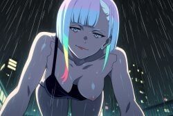 lucy_heartfilia, fairy_tail, 1girl, all_fours, bare_shoulders
