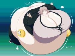chiaki_nanami, floating, full_body_inflation, inflation, p-balloon