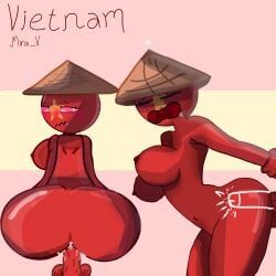 vietnam_(countryhumans), countryhumans, countryhumans_girl, pink_eyes, red_body