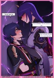 raiden_shogun, scaramouche_(genshin_impact), genshin_impact, meowllete, against_wall