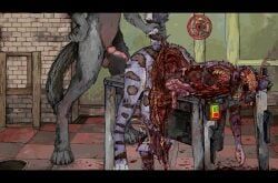 jeffusherb, 2_horns, anthro, antlers, blood