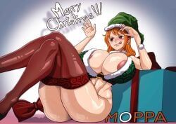 nami_(one_piece), christmas, one_piece, moppa, 1girls