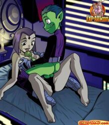 beast_boy, raven_(dc), exp-art, linno, bed