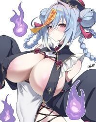 haiqing_(astral_party), astral_party, +_+, 1girl, areola_slip