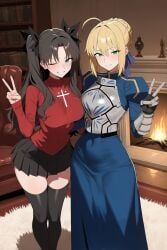 artoria_pendragon, tohsaka_rin, fate_(series), patreon, 2girls
