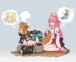 gorou_(genshin_impact), lumine_(genshin_impact), ms_hina_(genshin_impact), yae_miko, genshin_impact