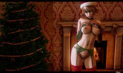 christmas, shanodeshano, 1girls, big_breasts, blue_eyes