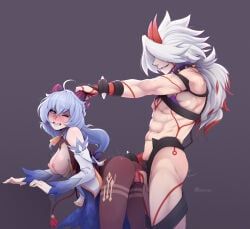 arataki_itto, ganyu_(genshin_impact), genshin_impact, mycrys, 1boy