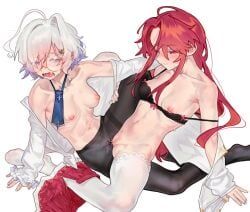 original, 2girls, ahoge, bare_shoulders, blush