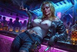 alt_cunningham, cyberpunk_2077, philon, 1girls, alcohol