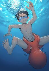 original, 1boy, air_bubbles, blowjob, blue_background