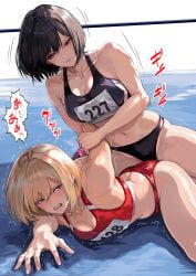 original_characters, original, artist_request, 2girls, blonde_hair