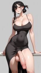 beautiful, big_balls, big_penis, black_dress, cleavage