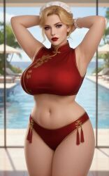 rgomez007, 1girls, armpits, arms_behind_head, asian_clothing