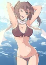 sendai_(kantai_collection), kantai_collection, saisarisu, 1girls, arm_behind_head