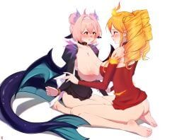 ragnaros, world_of_warcraft, 2girls, ahoge, ass