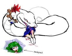 kanako_yasaka, sanae_kochiya, touhou, worm_(artist), blood