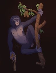 ape, black_background, bonobo, branch, climbing