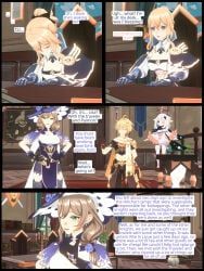 aether_(genshin_impact), jean_gunnhildr, lisa_(genshin_impact), paimon_(genshin_impact), pine_nsfw