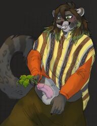 animal_genitalia, anthro, bottomwear, bottomwear_down, clothed