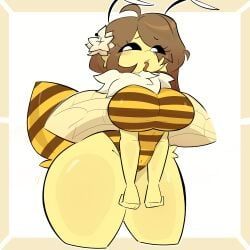 merricuwu, bee_girl, breasts, brown_hair, insect_wings