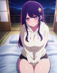 hoshino_ai, oshi_no_ko, bed, boobs, cum