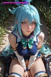 aqua, 1girls, pussy, skirt, solo