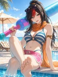 fiora_laurent, league_of_legends, armlet, barefoot, beach_umbrella