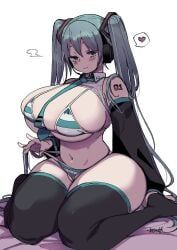 hatsune_miku, vocaloid, atyumuti, 1girls, bed
