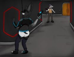 cj-the-otter, 2boys, anthro, ass, embarrassed