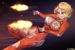 the_convict_(enter_the_gungeon), enter_the_gungeon, lumineko, 1girls, biting_lip