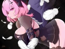 remielle_dan, zenless_zone_zero, bent_over, big_breasts, black_background