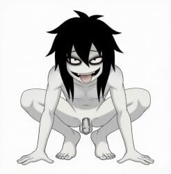 jeff_the_killer, 1boy, balls, barefoot, black_hair