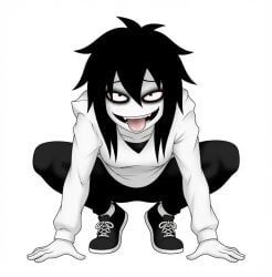 jeff_the_killer, 1boy, black_hair, hoodie, looking_at_viewer