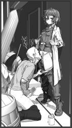 kino_(kino_no_tabi), kino_no_tabi, hutamaru, 1boy1girl, black_and_white
