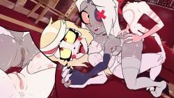 angel_dust, charlie_morningstar_(hazbin_hotel), vaggi_(hazbin_hotel), vaggie_(hazbin_hotel), hazbin_hotel