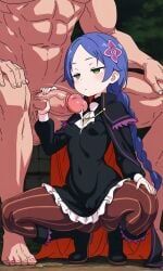 meili_portroute, re:zero_kara_hajimeru_isekai_seikatsu, big_penis, blue_hair, clothed