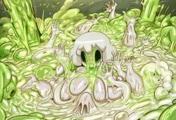 1girls, drowning, extra_arms, melting, merging
