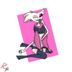 angel_dust_(hazbin_hotel), hazbin_hotel, black_panties, crop_top, cropped_hoodie