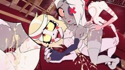 angel_dust, charlie_morningstar_(hazbin_hotel), vaggi_(hazbin_hotel), vaggie_(hazbin_hotel), hazbin_hotel